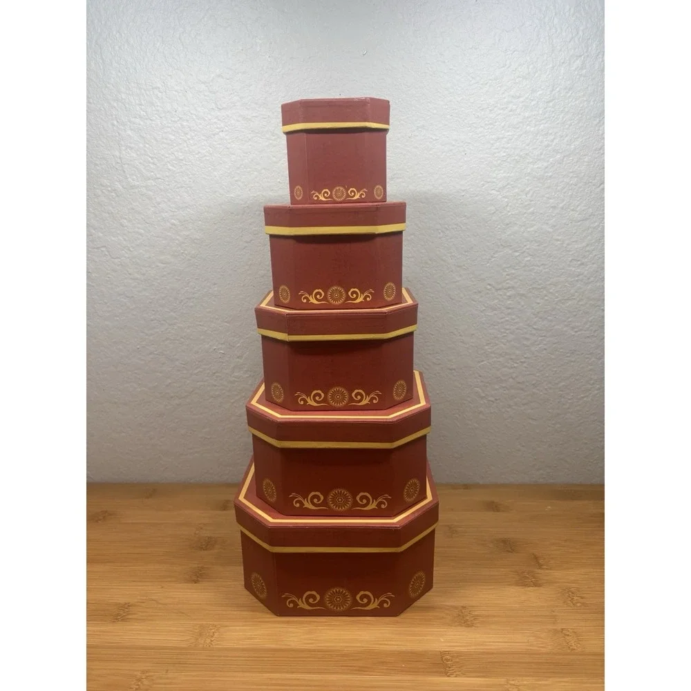 Gift Box Set 5 Hexagonal Nesting Boxes By Broadway Basketeers